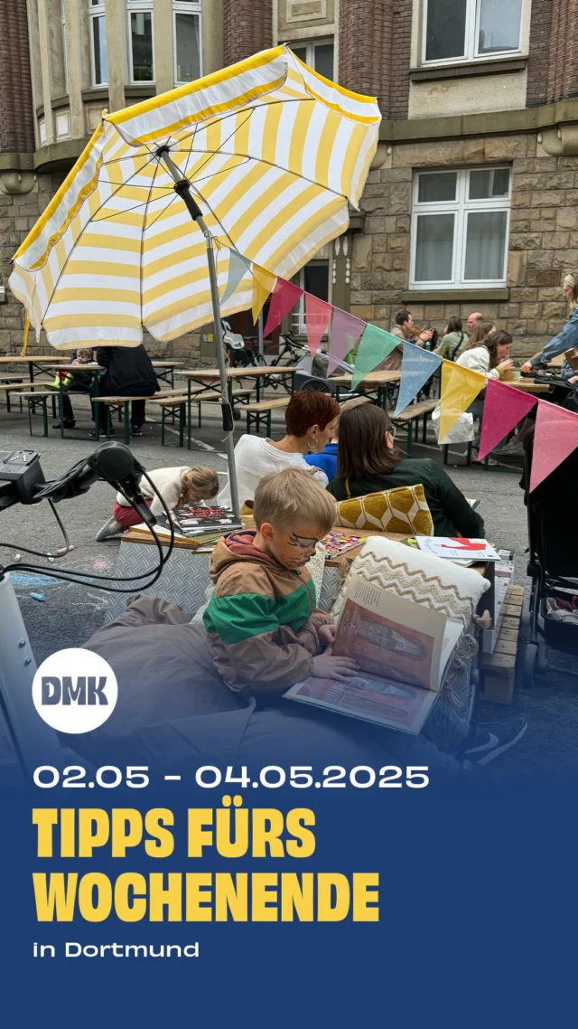 Am Wochenende wird es bunt – und das nicht nur wegen des Stadtfestes in Dortmund! Überall in der Stadt ist etwas los, besonders für Familien gibt es eine tolle, bunte Mischung an Veranstaltungen.

Freitag, 02.05.

* Bis 04.05.: @dortbunt – Das Stadtfest Dortmund
* Auch am 03.05.: DORTBUNT auf der Liebigstraße @unterhaltunglieblingsstuecke 

Samstag, 03.05.

* 10:00 – 16:00 Uhr: BrackelHofflohmärkte, Dortmund-Brackel
* Ab 10:00 Uhr: Drahtesel- und Frühlingsmarkt, @stadt_luenen 
* 11:00 – 15:00 Uhr: Tag der offenen Tür & Trödelmarkt in der Ev. Kita “Unterm Regenbogen”, Erpinghofstraße 68, DO-Huckarde
* 13:00 – 16:00 Uhr: Kinderbasar im Familienzentrum „Zum Förderturm“, Trippestraße 16a, DO-Innenstadt-West
* Ab 12:00 Uhr: unSICHTBAR verbunden. Im Wasser. – Ausstellung im mondo mio! @mondo_mio_kindermuseum 
* 11:00 – 18:00 Uhr: Turmfest im Rahmen von DORTBUNT.nebenan, @kindermuseum_adlerturm 
* 12:00 – 14:30 Uhr: Pflanzenbörse, Bildungsforum “Schule, Natur und Umwelt”, Am Rombergpark 35a
* Ab 12:30 Uhr: Internationales Kinderfest (23 Nisan Ulusal Egemenlik ve Çocuk Bayramı), @keuninghausofficial 
* Saisonstart: @steverlandroute 

Sonntag, 04.05.

* Ab 12:00 Uhr: Familiensonntag im U @dortmunderu 
* Ab 12:00 Uhr: Spiel und Spaß in der Kids Zone, Mährstraße, @schwerte_stadtmarketing 
* Ab 12:30 Uhr: Kinderolympiade auf dem Friedensplatz @rbg_dortmund51 
* Familiensonntag: auf der @zechenachtigall in Witten

Hinweis: Bitte informiert euch direkt bei den Veranstaltern, da sich Uhrzeiten und Programmpunkte kurzfristig ändern können.

👉 Folgt uns gerne auf @dortmundmitkind für weitere Familientipps in und um Dortmund!

#Dortmund #Familienzeit #Ausflugstipps #Wochenendtipps