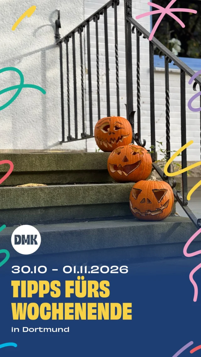 Halloween steht vor der Tür und in Dortmund wird es dieses Wochenende richtig schön gruselig! Von Halloweenfesten und Bastelaktionen bis zu Theater, Konzerten und kreativen Angeboten ist wieder einiges für Familien dabei. Hier kommen unsere Tipps für euch.

Freitag, 30.10.

* 19 Uhr, Uraufführung „Hänsel und Gretel – Das Märchen“, @kjtdortmund (im Fritz-Henßler-Haus)
* 10:15 und 12 Uhr, 1. Sitzkissenkonzert „Vitaminmusik und Tonsalat“, @theaterdortmund 
* 15 bis 21 Uhr, Herbst- und Halloweenfest, @welthaus_dortmund 
* 15 Uhr, „Shaun das Schaf – Spuk im Kürbisfeld“, @filmbuehne_postkutsche 
* 10 bis 12 Uhr, Biparcours – Halloween-Edition, Stadtteilbibliothek Lütgendortmund
* 13 Uhr, Gamingnachmittag mit der Nintendo Switch, Stadtteilbibliothek Brackel
* 15 Uhr, Vorleseaktion, Stadtteilbibliothek Hörde
* 15 bis 17 Uhr, Halloween-Aktion: Gruselige Pokémon-Laterne basteln, Stadtteilbibliothek Huckarde

Samstag, 31.10. – Halloween

* Gruselgewusel für Kids, @keuninghausofficial 
* 14 bis 18 Uhr, Halloween-Festival (ab 6 Jahren), @jfseving 
* 17 bis 22 Uhr, Halloween 2026, Kleines Spuckhaus, Brütingsweg 12
* 15 bis 19 Uhr, Familien-Halloween, @erlebniswelt_am_fredenbaum 
* 14 Uhr, „Der Zauber der blauen Geige“, @sweetsixteenkino 
* Ab 10 Uhr, Halloween im Naturmuseum, @naturmuseum_dortmund 

Sonntag, 01.11.

* Mondos Atelier: Druckwerkstatt „Bodenschätze“, @mondo_mio_kindermuseum 
* Familiensonntag, @dortmunderu 
* 15 Uhr, Kindertheater (9 €), @kulturzentrumbalou 
* 18 Uhr, „Käpten Knitterbart und seine Bande“, @kjtdortmund 

🚨Hinweis: Bitte prüft alle Veranstaltungen direkt beim Anbieter – kurzfristige Änderungen sind möglich.

👉 Für mehr Tipps und Familieninspiration in Dortmund: @dortmundmitkind

Dortmund mit Kind
Familie
Wochenendtipps